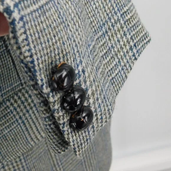 Mens Gray Glen Plaid 2 Button Wool Sport Coat Size 42 Wellington Clothes Vintage - Picture 5 of 7